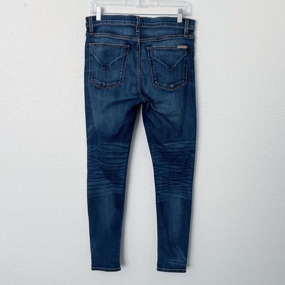 [Hudson] Nico Mid Rise Ankle Skinny Jeans Dark Wash Ripped Knee Distressed Sz 29 - Picture 2 of 11
